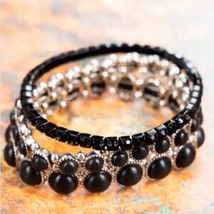 Elegant Black and Silver Tone Women's Bracelet Set